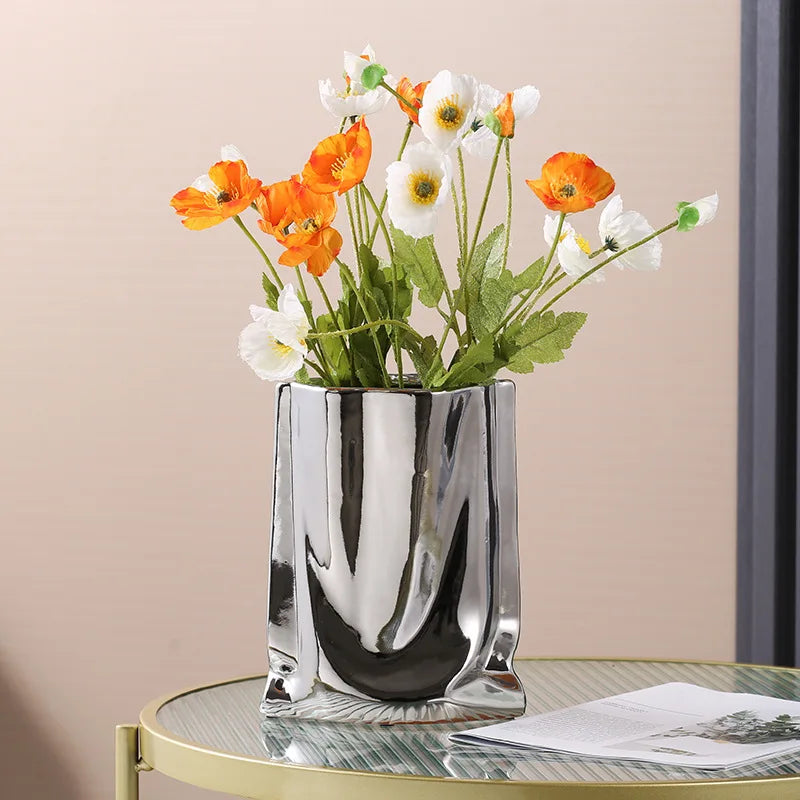 vase en céramique avec volants argentés pour fleurs décoratives - vue 5 sur 12