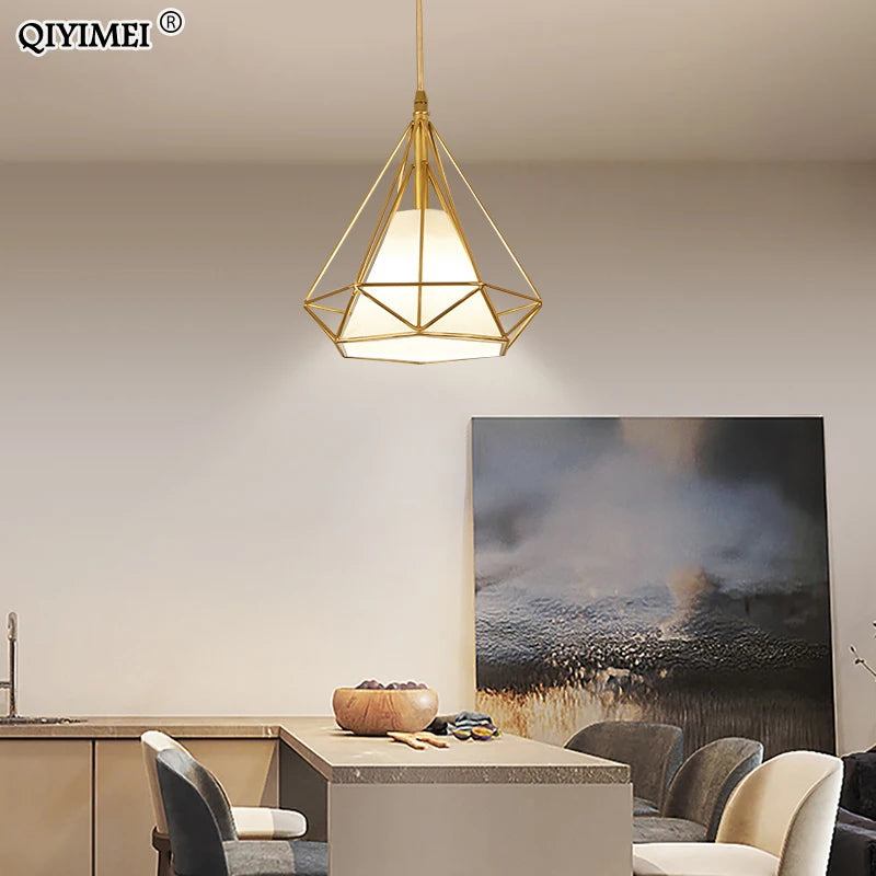 lampe suspendue style nordique triangle en métal 1/3 têtes abajur - vue 3 sur 9