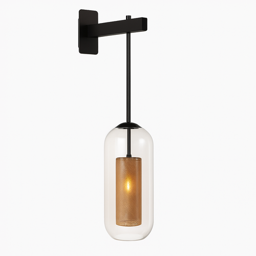 Applique industrielle en métal et verre Vintage