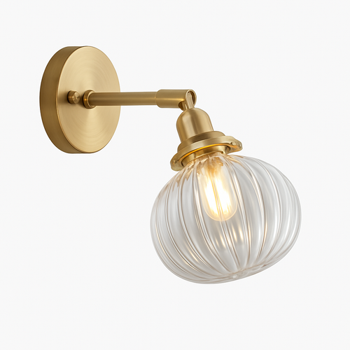 Applique murale design LED avec bras en métal et abat-jour en verre