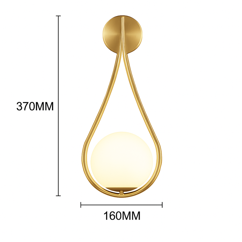 Applique murale design à LED dorée avec boule en verre blanc Shadow