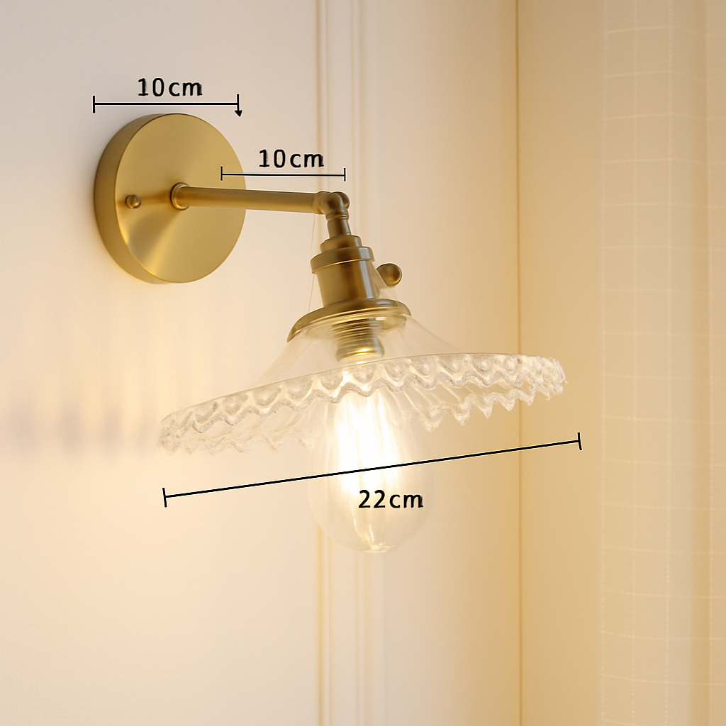 Applique murale dorée à LED et abat-jour en verre - vue 12 sur 15