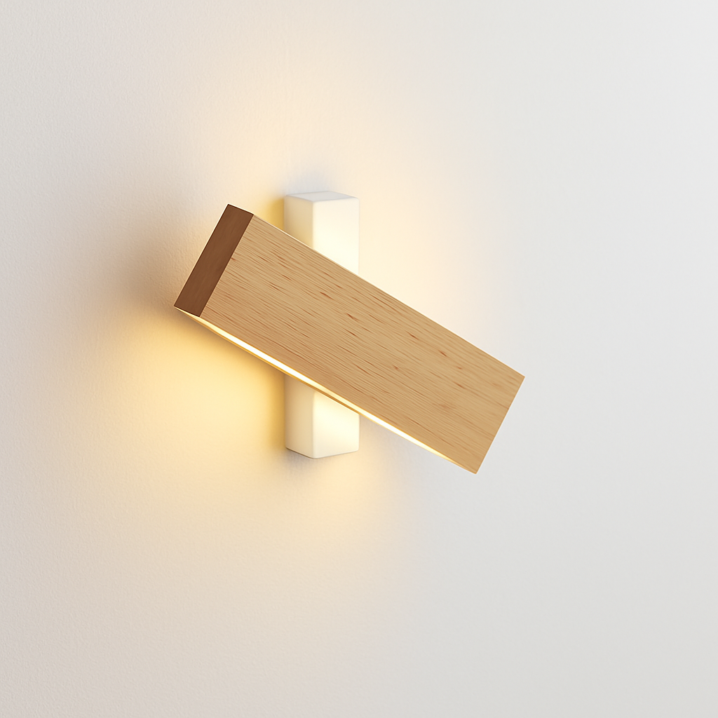 applique murale en bois massif avec éclairage rotatif design naturel - vue 4 sur 9
