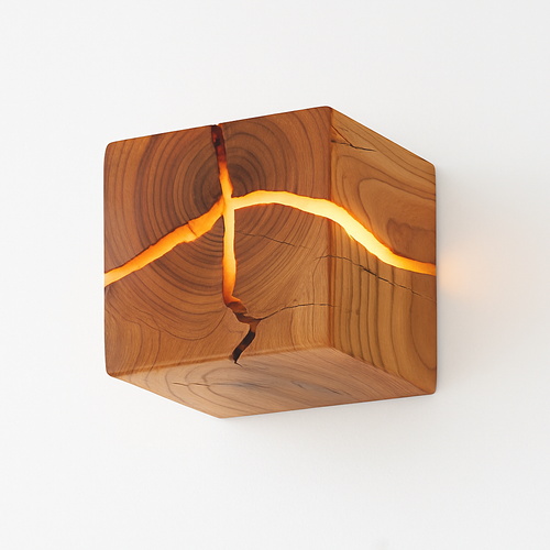 Applique murale en bois massif et résine fait main led