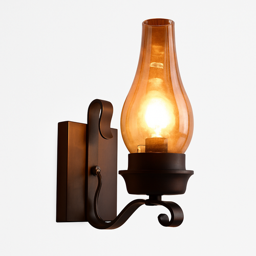 Applique murale en métal et abat-jour en verre retro Kerosene