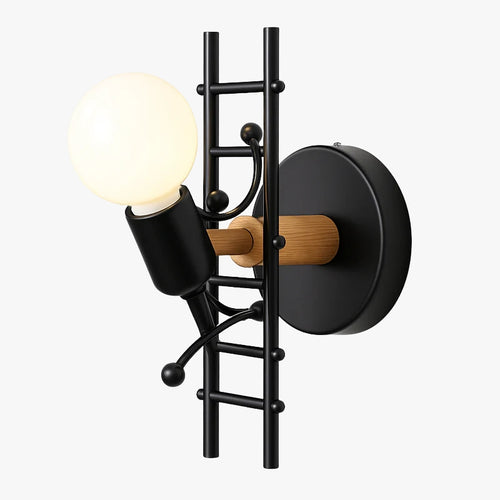 Applique murale en métal et bois avec bonhommes sur escalier