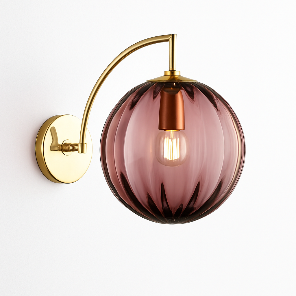 Applique murale LED avec tige dorée et boule en verre colorée - vue 6 sur 10
