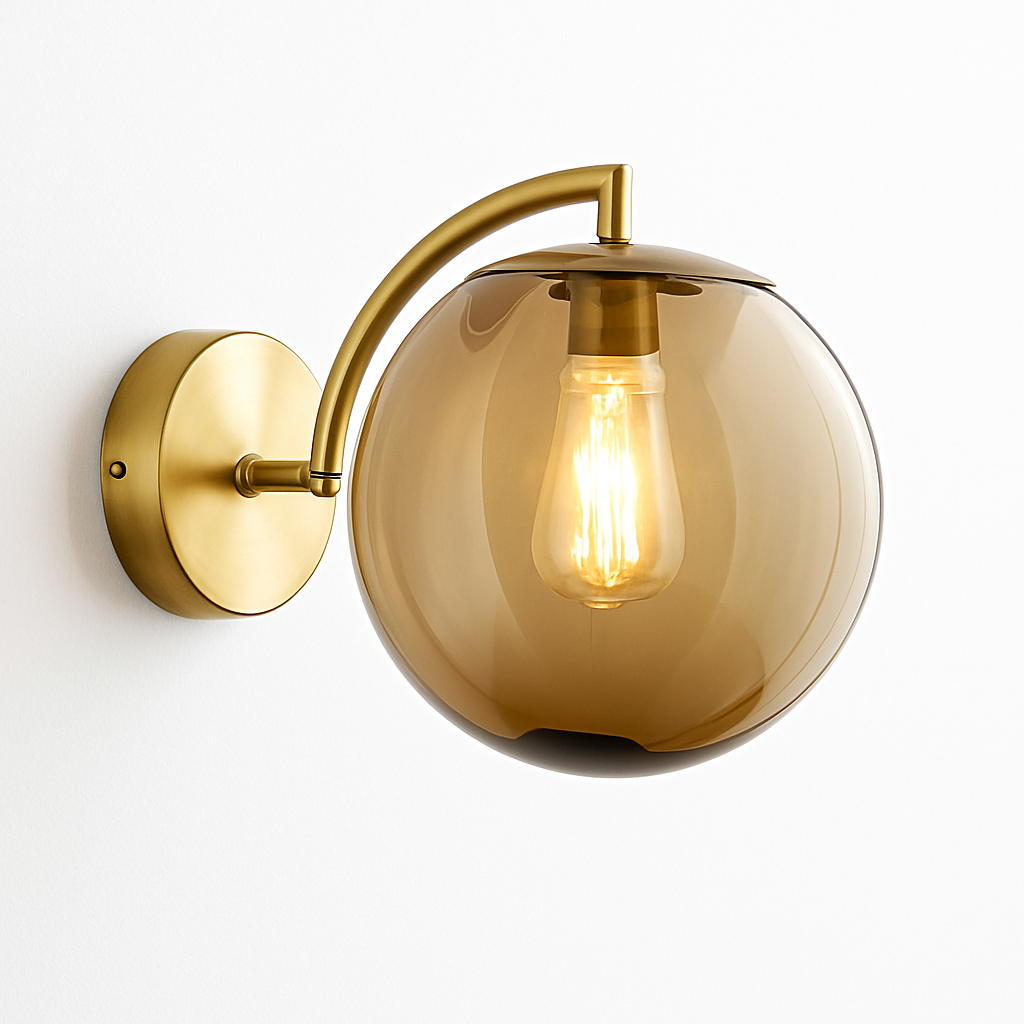 Applique murale LED avec tige dorée et boule en verre colorée - vue 7 sur 10