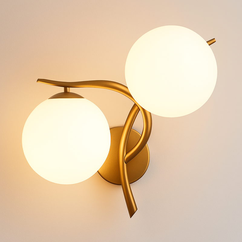 Applique murale LED design croisé avec boule de verre (noir ou doré)