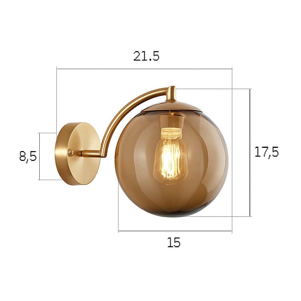 Applique murale LED doré avec boule en verre fumé Scone - vue 7 sur 9