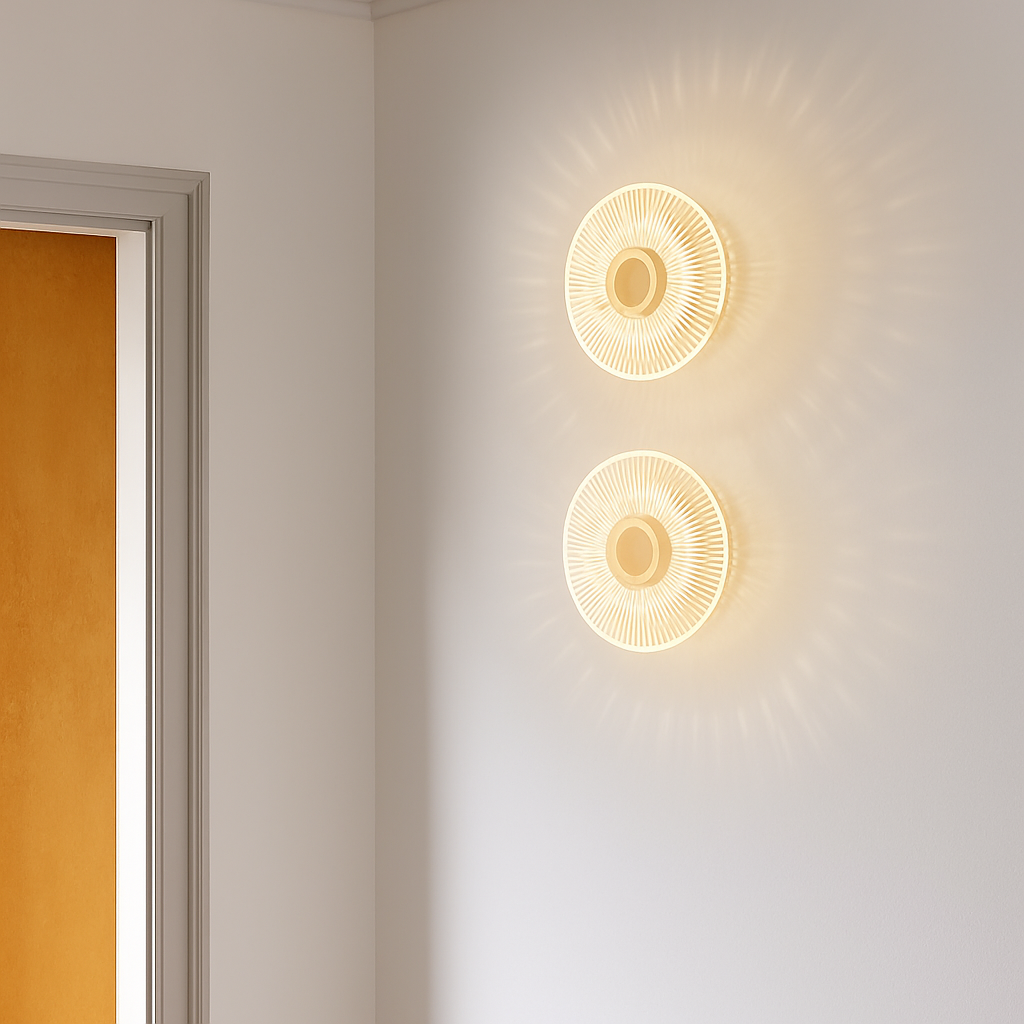 applique murale led ronde en acrylique et laiton doré 3 variables - vue 3 sur 7