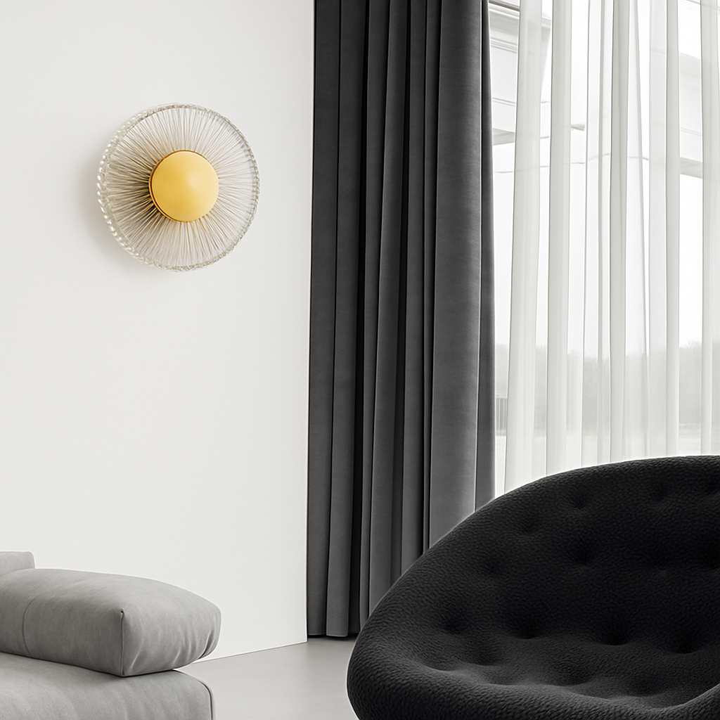 applique murale led ronde en acrylique et laiton doré 3 variables - vue 5 sur 7