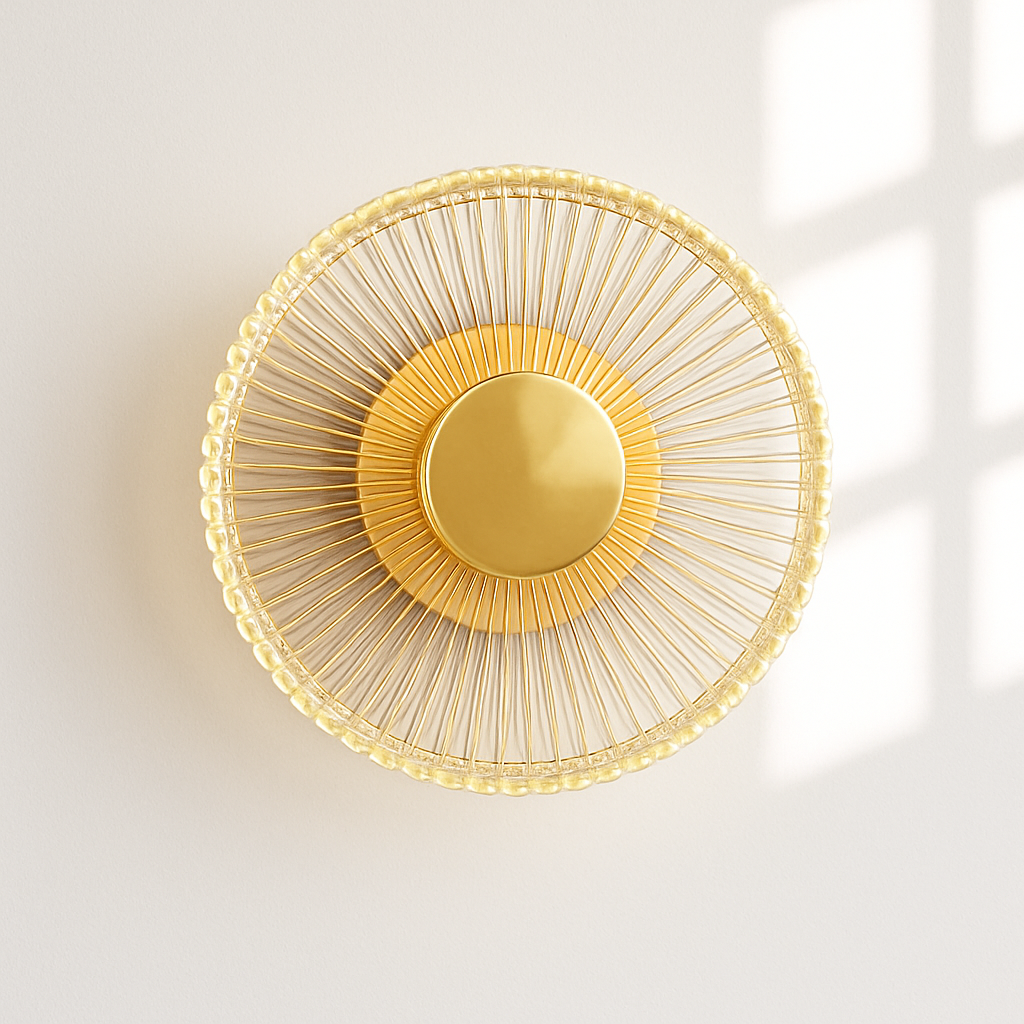 applique murale led ronde en acrylique et laiton doré 3 variables - vue 2 sur 7