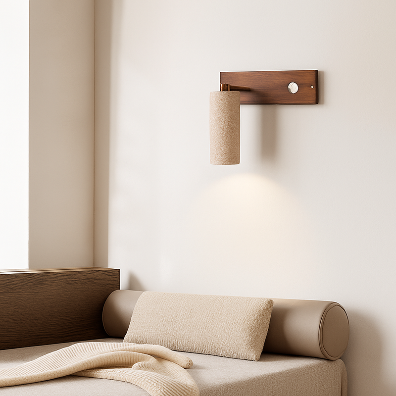 Applique murale led rotative lecture étude wabi-sabi bois noyer