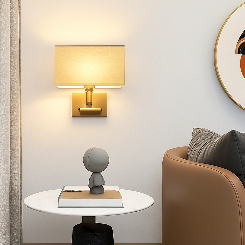 applique murale moderne abat jour tissu avec spot réglable 360 degrés