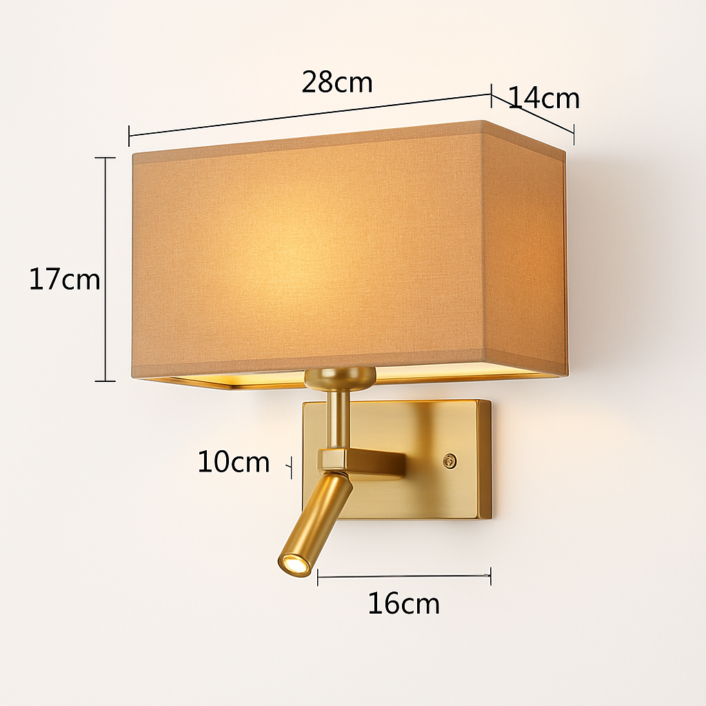 applique murale moderne abat jour tissu avec spot réglable 360 degrés - vue 9 sur 14