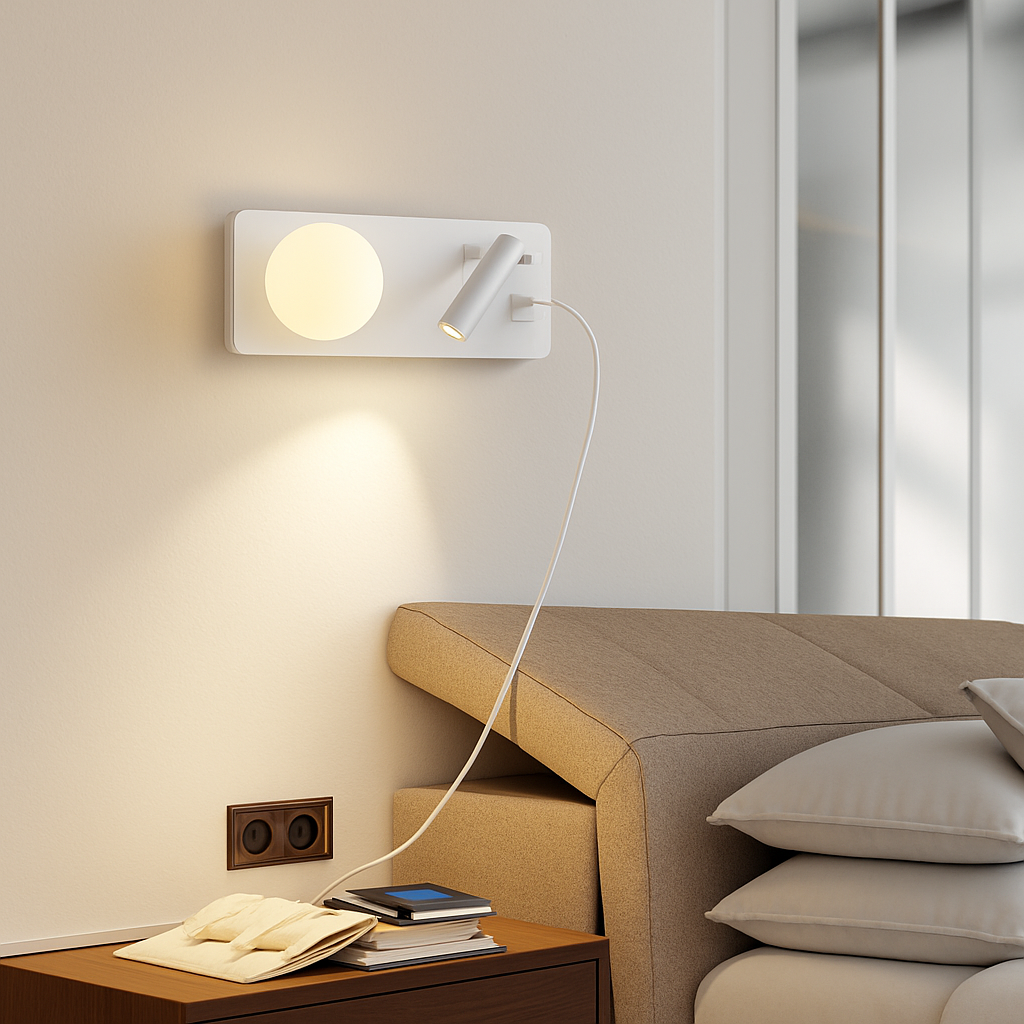 applique murale moderne avec double interrupteur et port usb - vue 5 sur 10