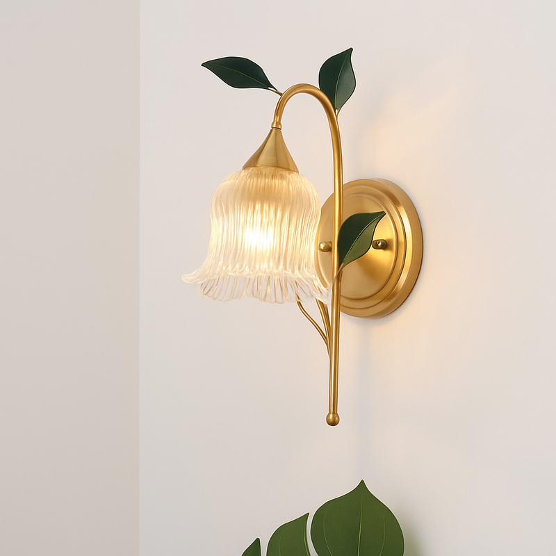 Applique murale rétro campagne dorée feuille verte Led Europe