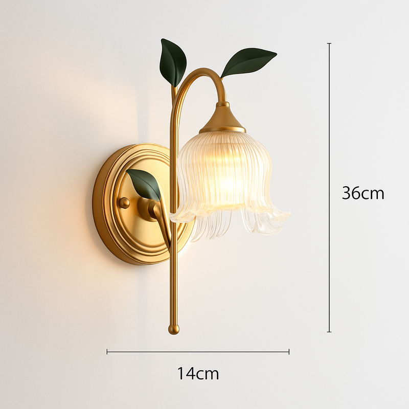 Applique murale rétro campagne dorée feuille verte Led Europe