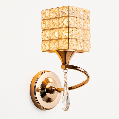 Applique murale rétro à LED en métal avec abat-jour en verre cristal