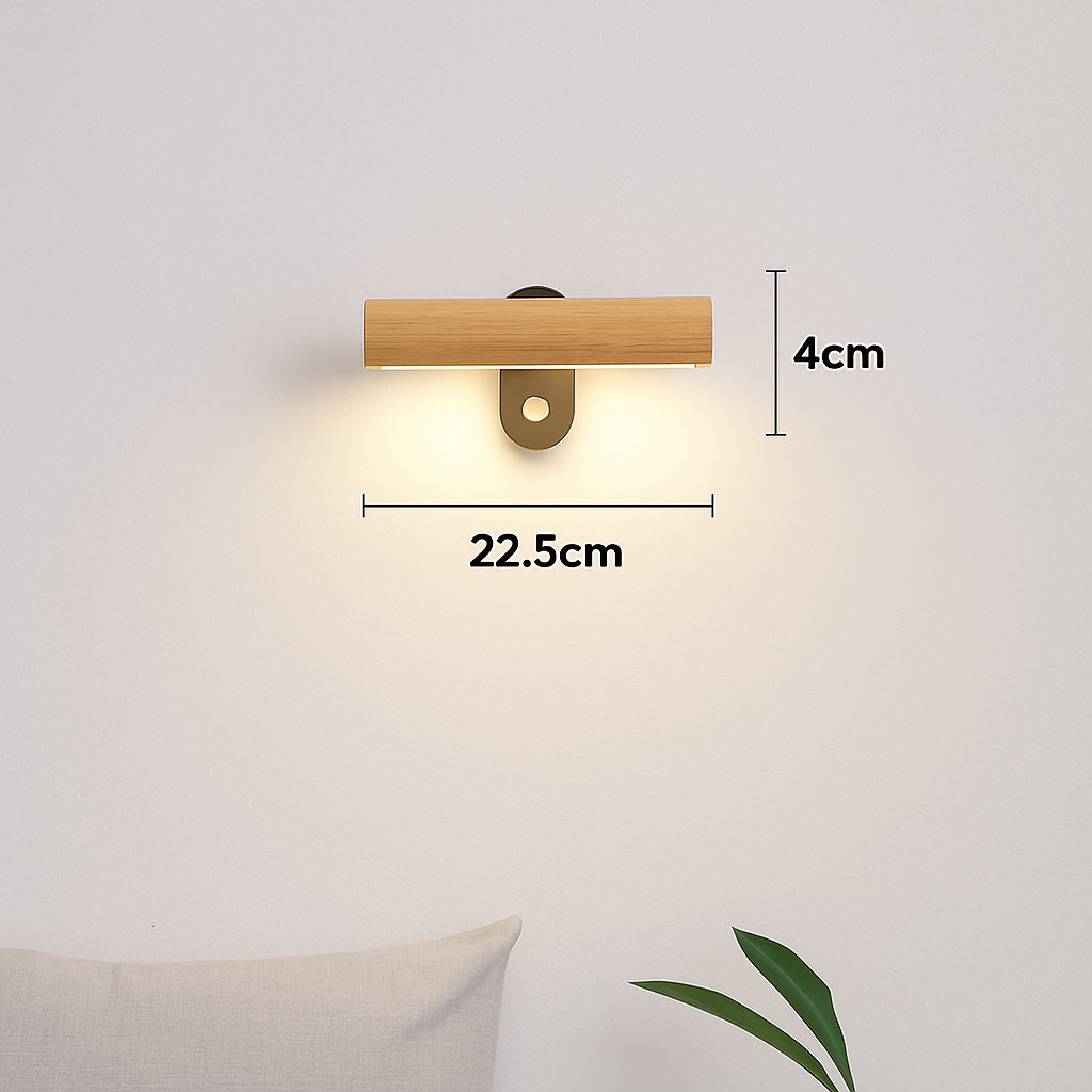 applique murale rotative minimaliste en bois avec interrupteur LED - vue 3 sur 8