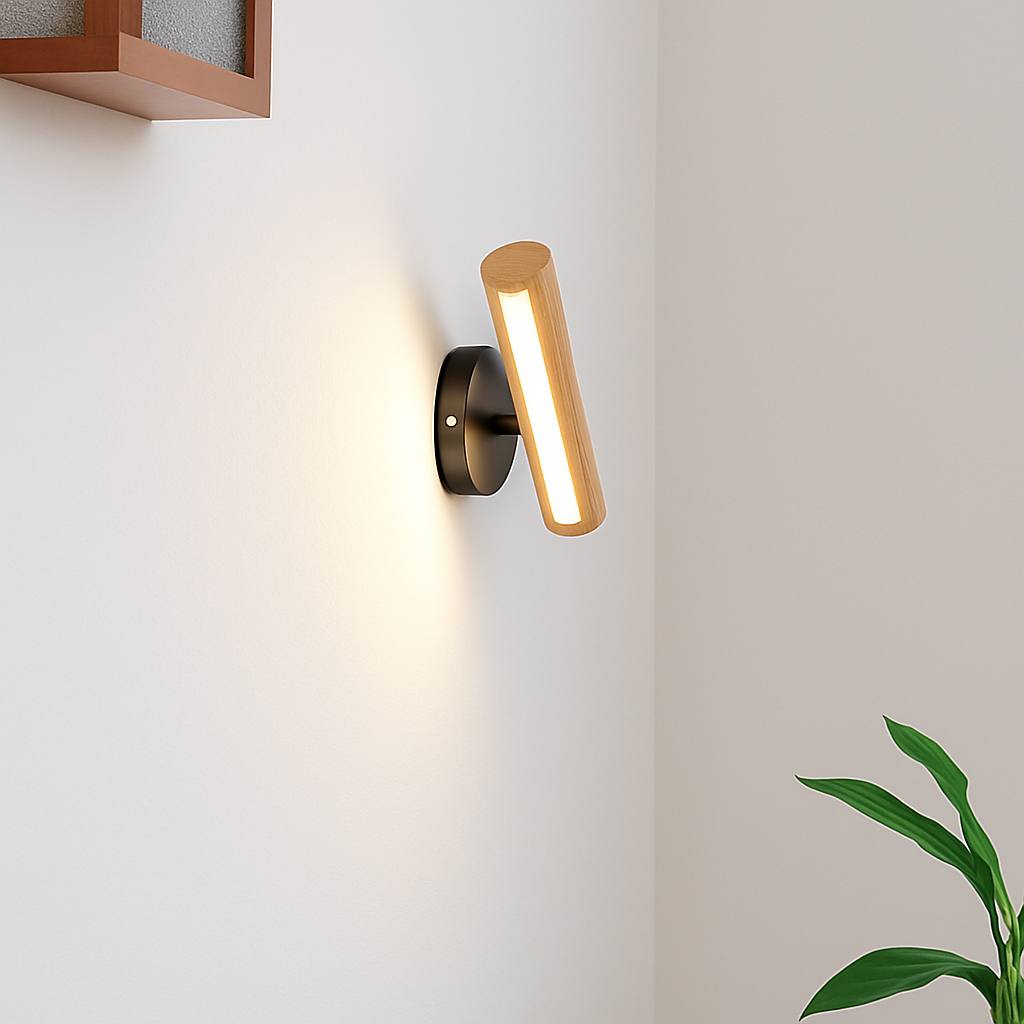 applique murale rotative minimaliste en bois avec interrupteur LED - vue 4 sur 8