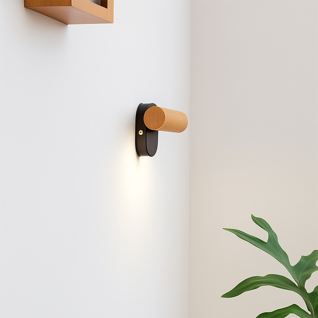applique murale rotative minimaliste en bois avec interrupteur LED - vue 6 sur 8