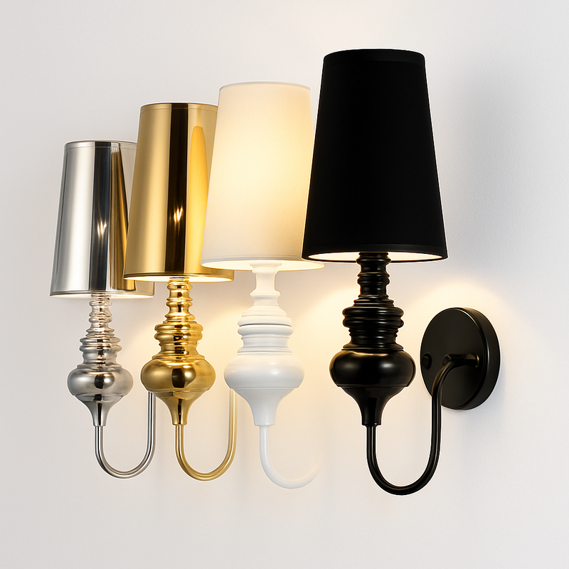 Applique murale rustique avec abat-jour (noir, blanc, doré ou chromé)