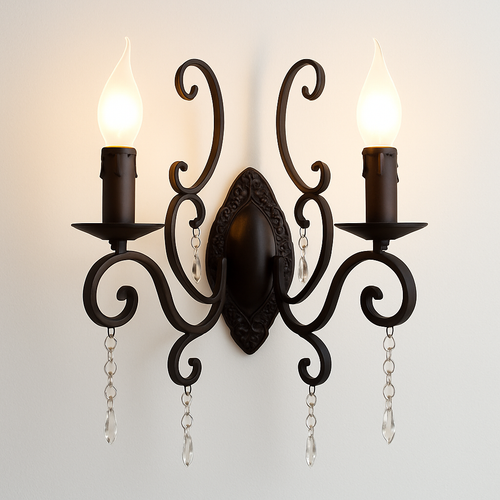 applique murale vintage en fer forgé et cristal décoratif