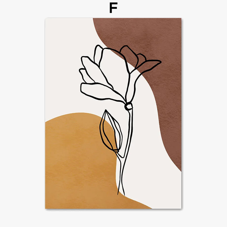 art mural abstrait boho avec fleurs lune et soleil