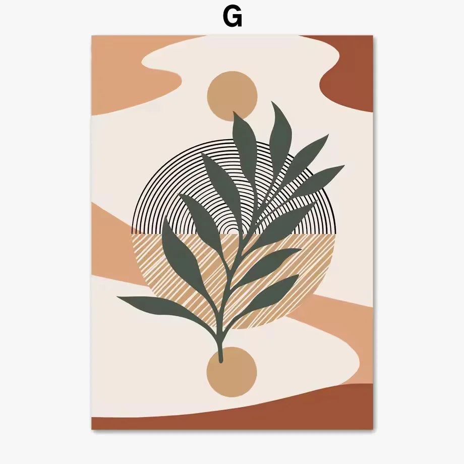 Art mural abstrait feuilles boho pour décoration moderne