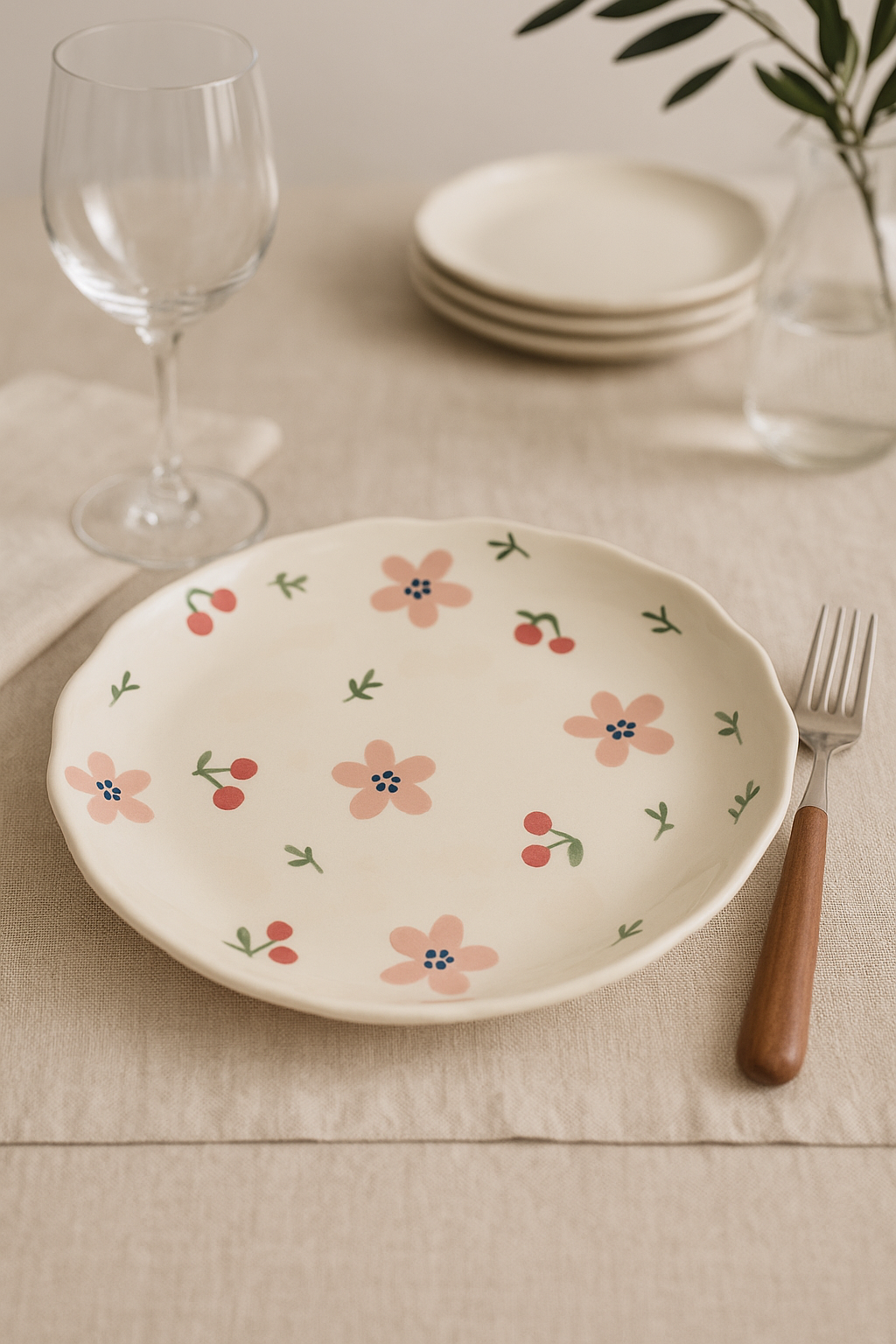 Assiette a gateau ceramique style coreen floral irregulier - vue 3 sur 3