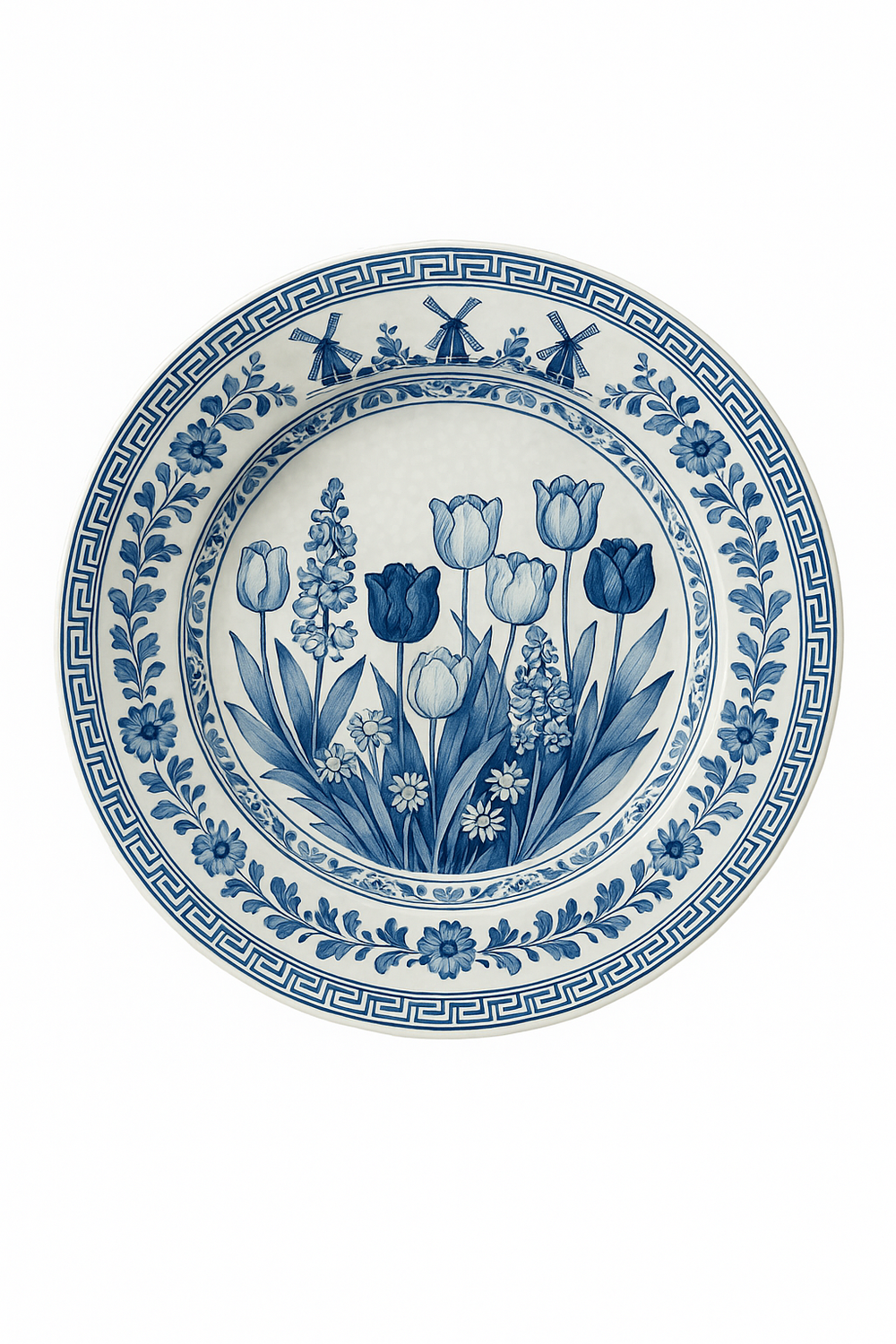 Assiette céramique large moulin tulipe style chinois
