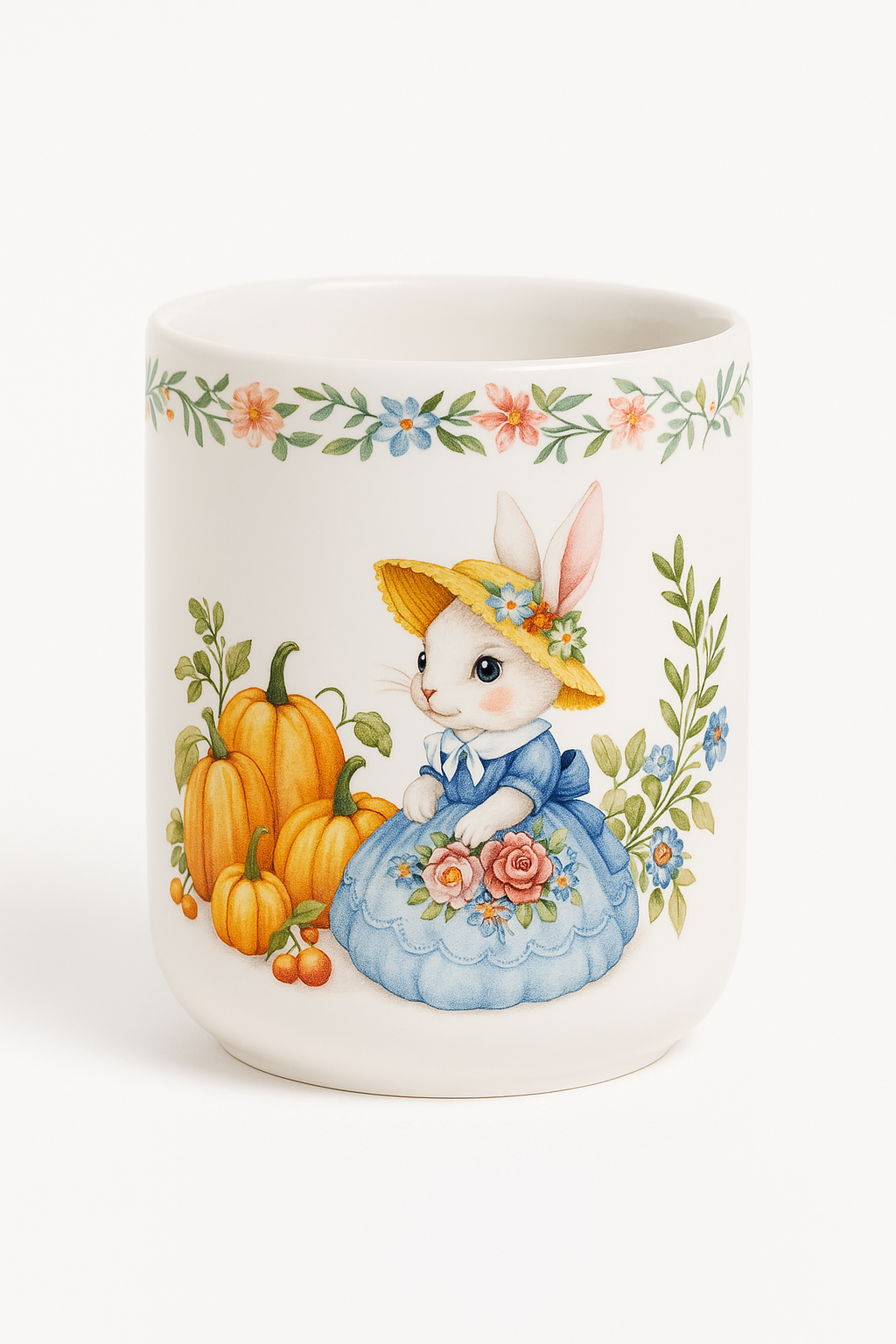 Assiette céramique motif citrouille et lapin style jardin - vue 2 sur 3