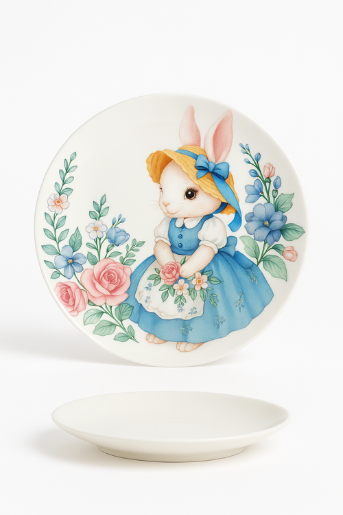 Assiette céramique motif citrouille lapin style jardin