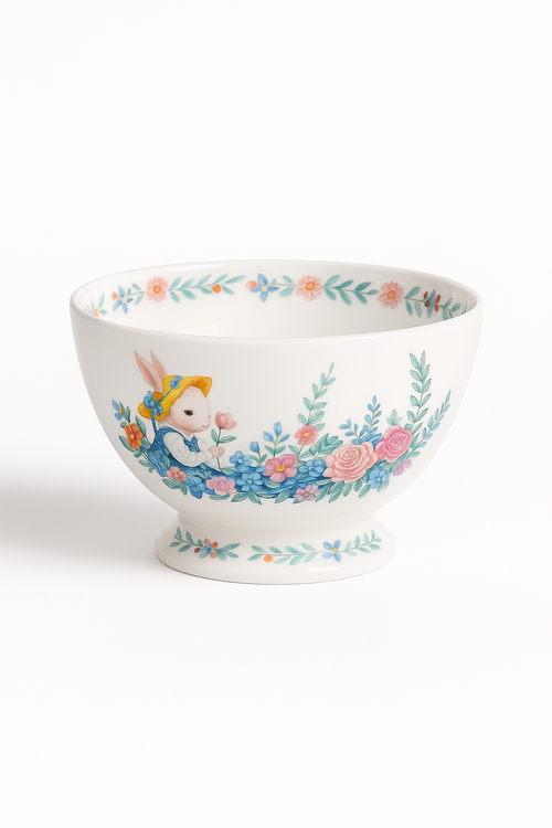Assiette ceramique motif citrouille lapin style jardin