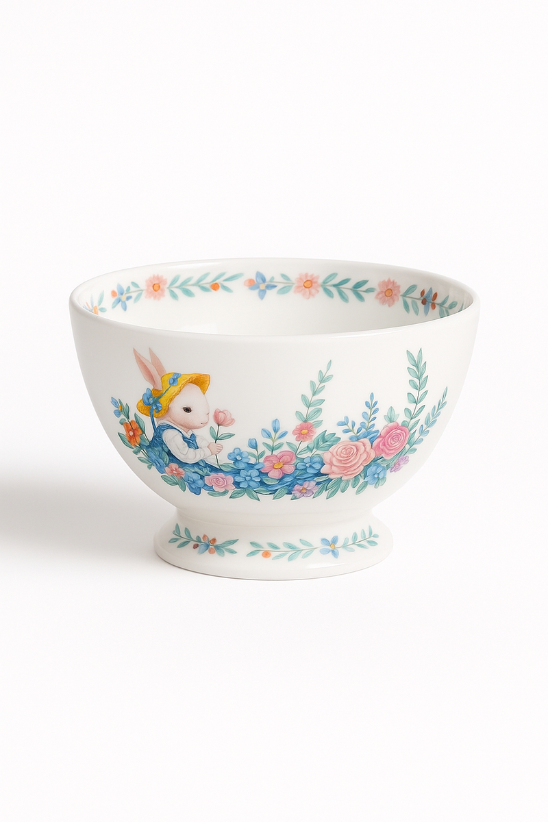 Assiette ceramique motif citrouille lapin style jardin
