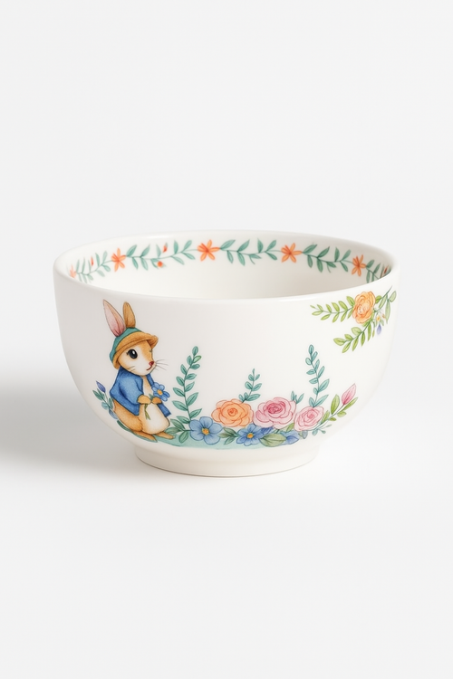 Assiette ceramique motif citrouille lapin style jardin mignon