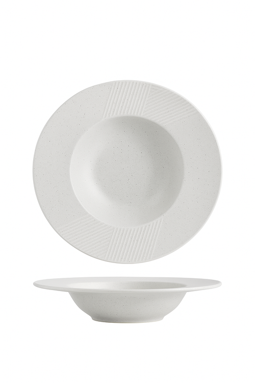 Assiette creuse ceramique style chapeau paille japonais rayures