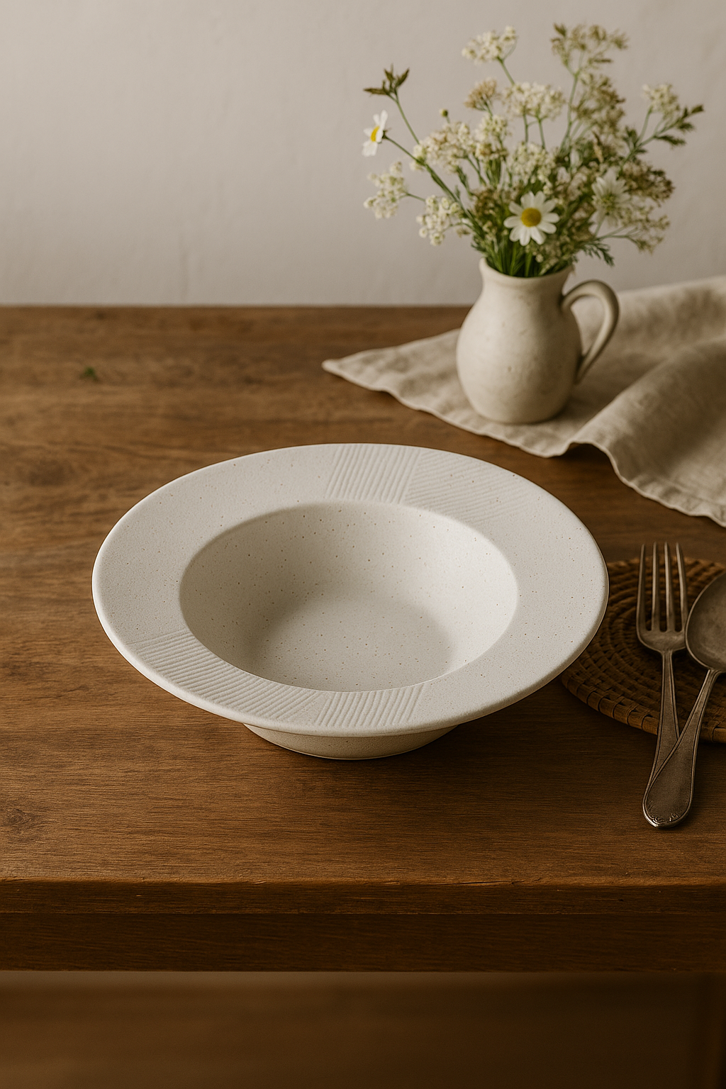 Assiette creuse ceramique style chapeau paille japonais rayures - vue 3 sur 3
