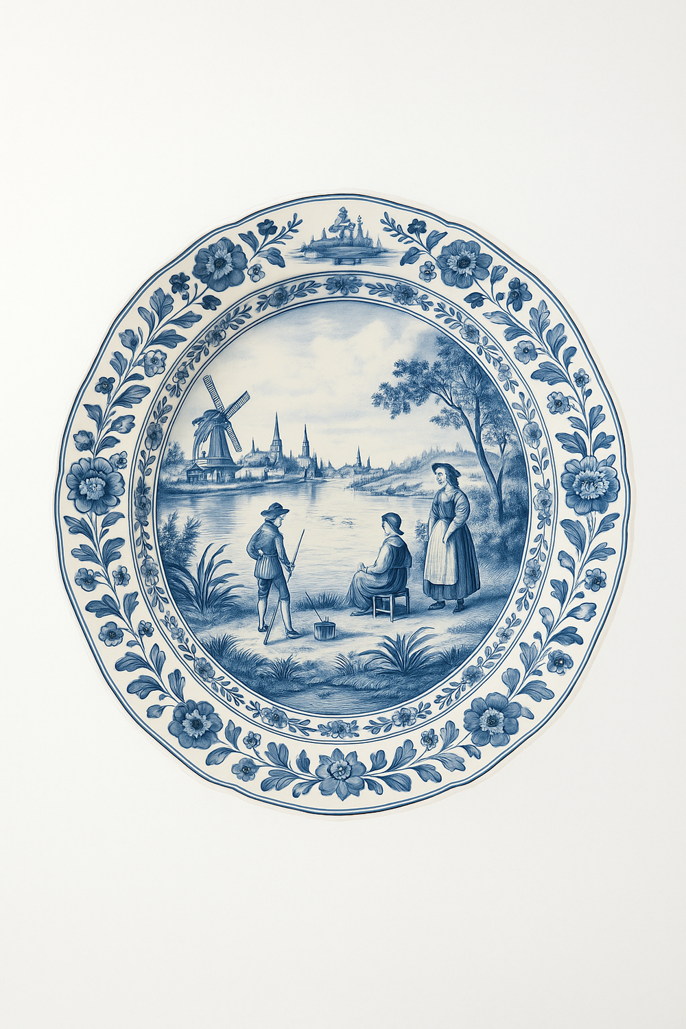 Assiette decoratif ceramique vintage motif canal hollande mural