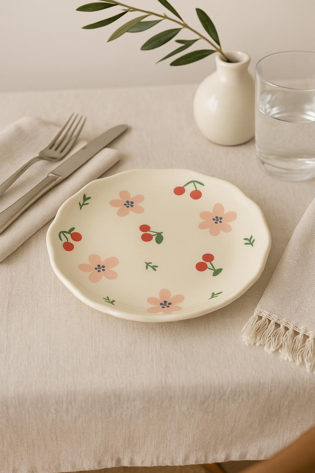 Assiette gateau ceramique style coreen motif floral artisanal - vue 3 sur 3
