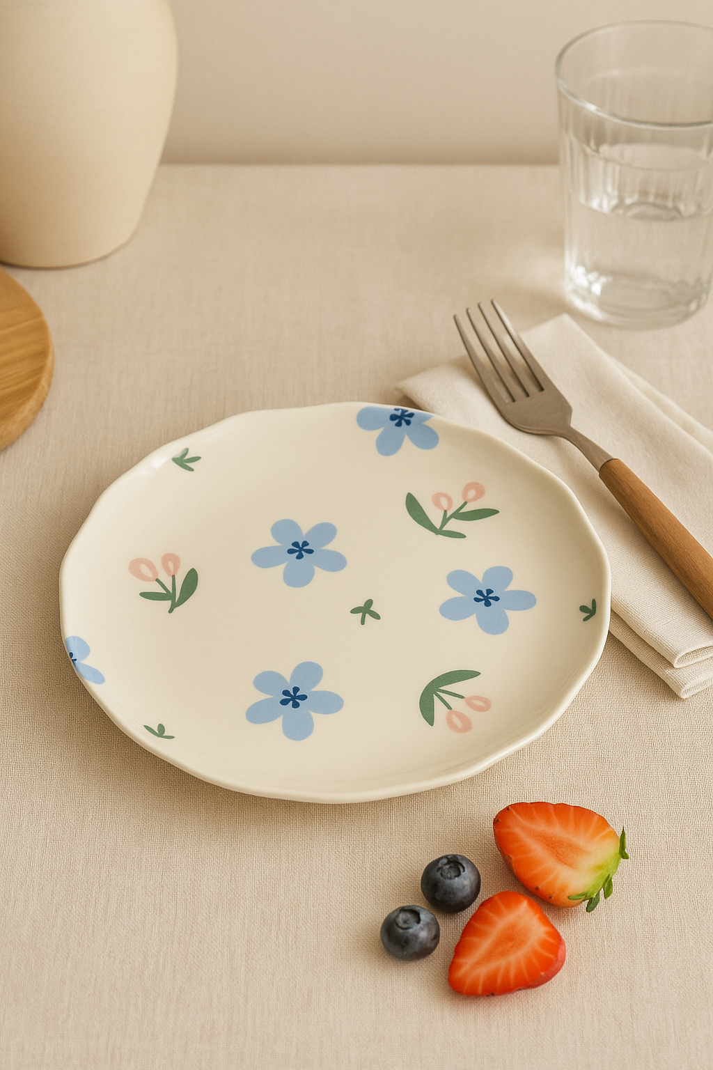 Assiette gateau ceramique style coreen motif floral irregulier - vue 3 sur 3