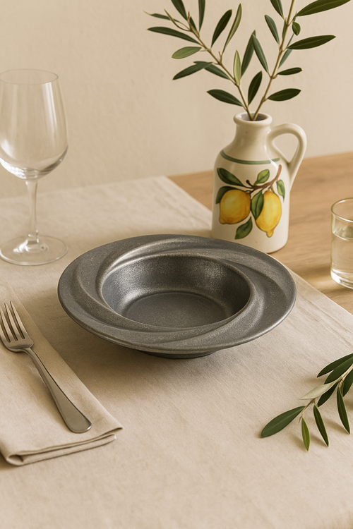 Assiette inox retro style restaurant plate peu profond