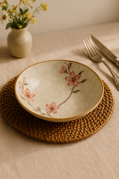 Assiette japonaise ceramique florale plat rond bol profond