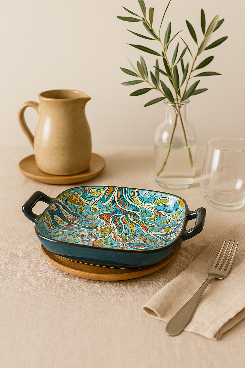 assiette poisson ceramique boheme double anse service cuisson - vue 3 sur 3
