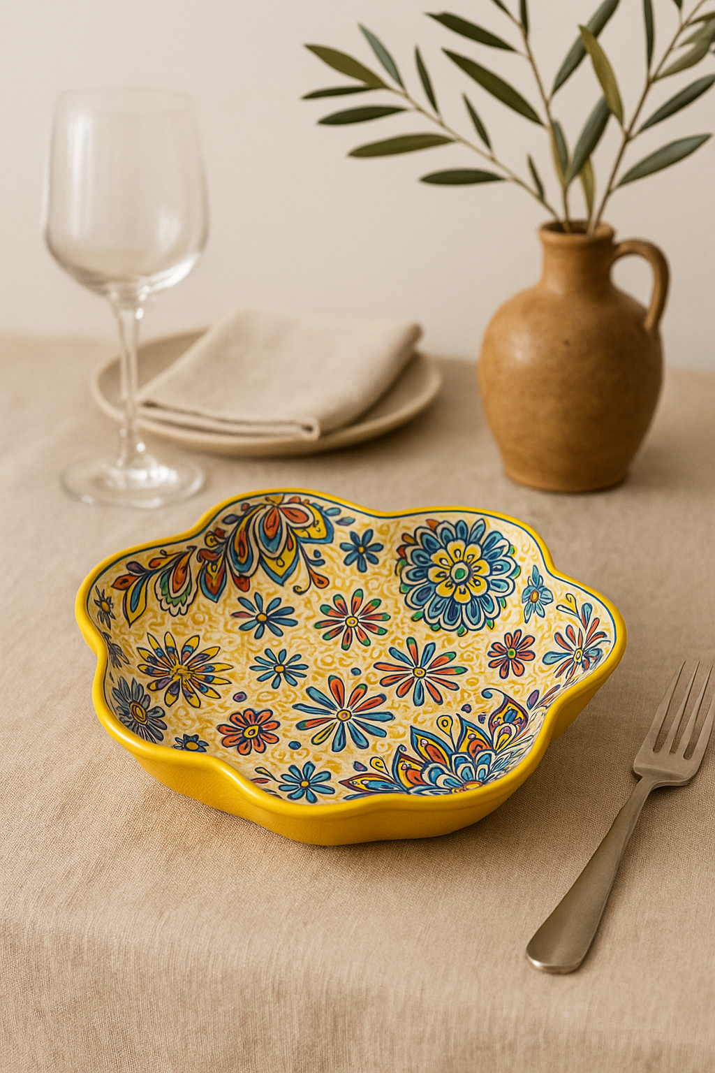Assiette poisson ceramique style boheme double anse - vue 3 sur 3