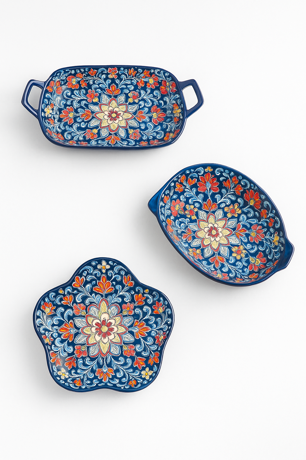 Assiette poisson ceramique style boheme double anse cuisine - vue 2 sur 3