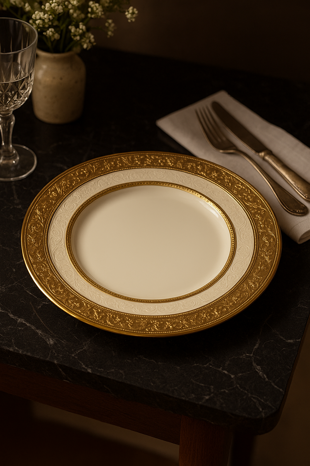 Assiette porcelaine style palais relief steak doré - vue 3 sur 3
