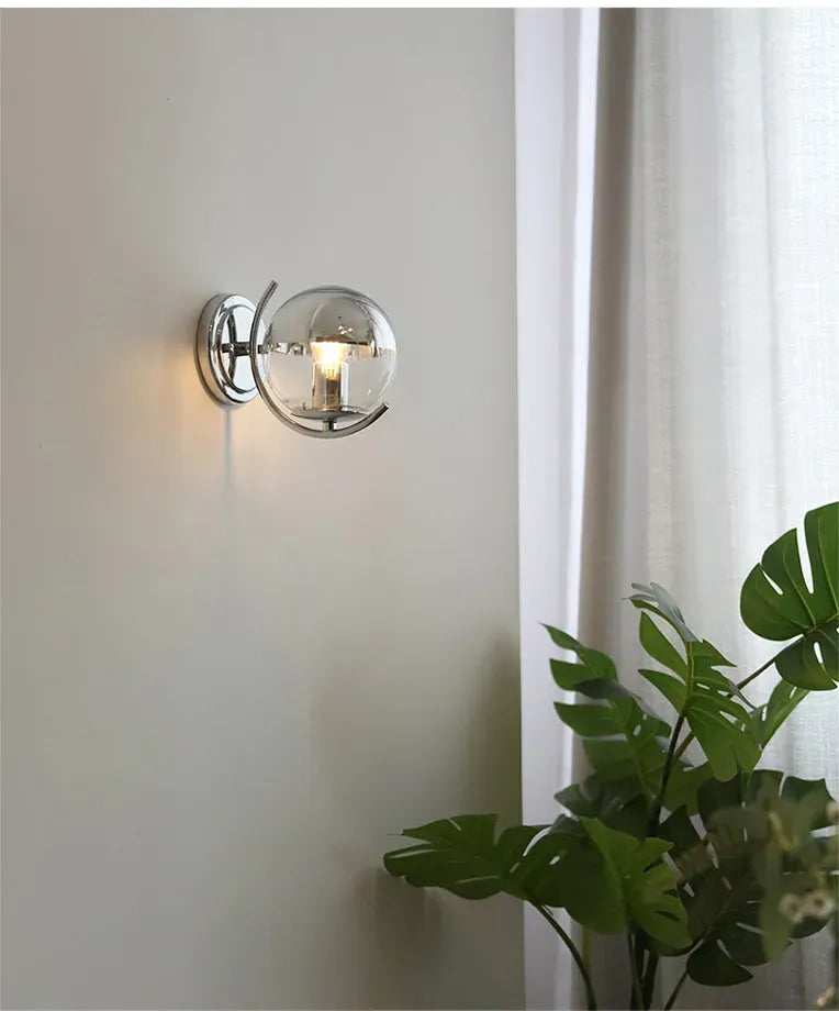 Boule d'espace argent Simple élégant haricots magiques petites appliques appliques murales boule de verre semi-plaqué chromé appliques murales couloir de chambre à coucher